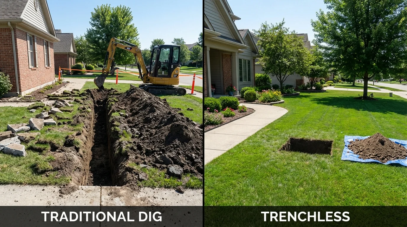 Trenchless sewer repair with minimal yard damage versus traditional excavation in Smithville, TX